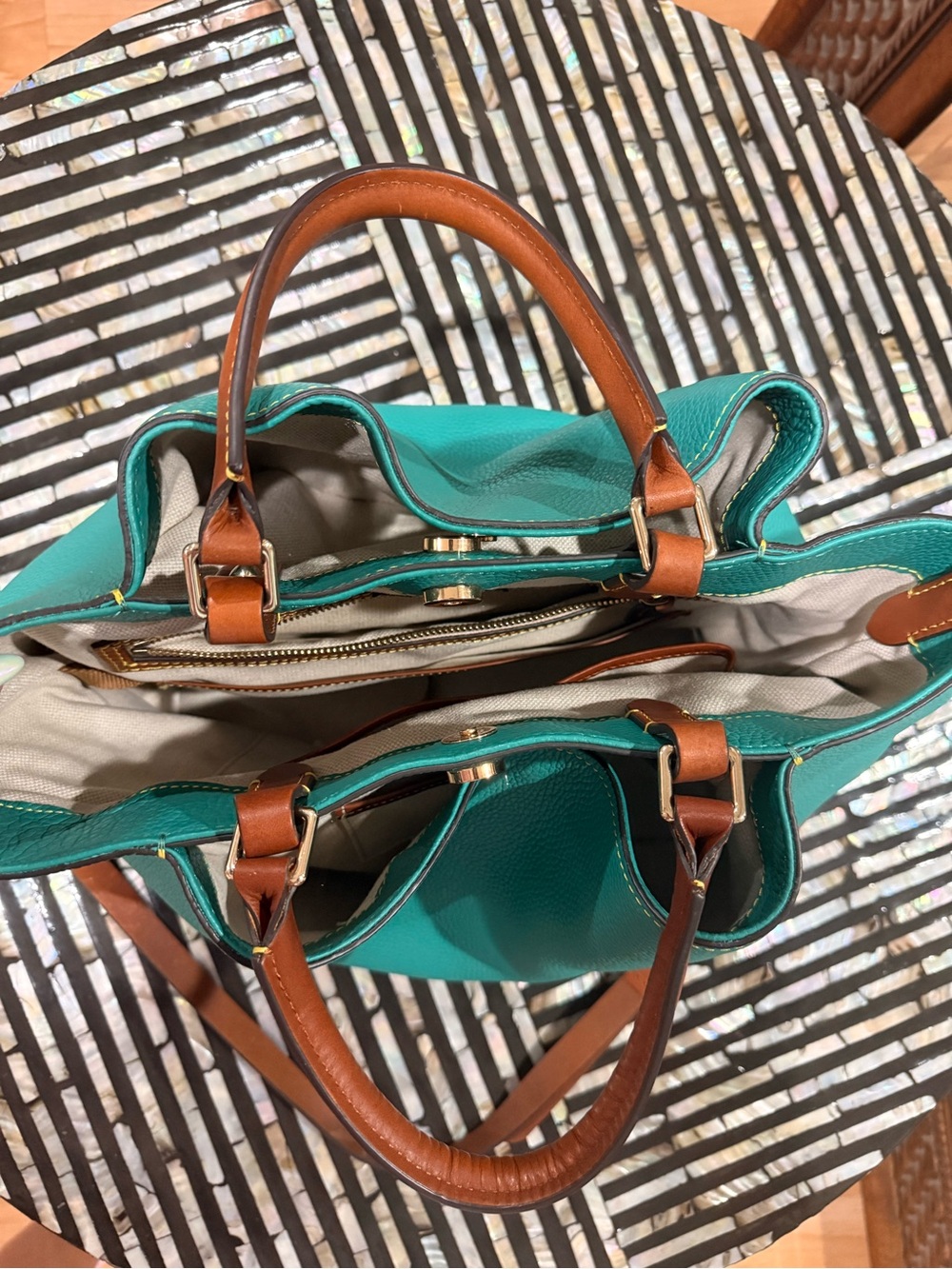 Dooney & Bourke Turquoise Pebbled Leather Shoulder Bag - Picture 4 of 5